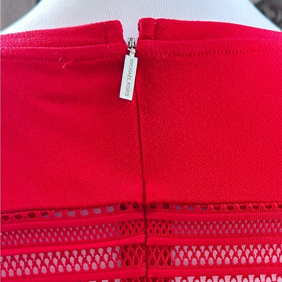 Michael Kors Bright Red Open Weave Mesh Insert Dress w/Ruffled Hem - Sz M - Picture 10 of 16
